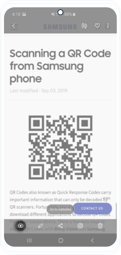 Verwenden Sie Bixby Vision, um den Inhalt eines QR Codes über ein Bild aufzurufen.