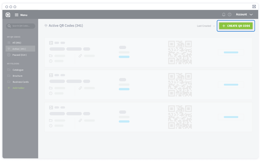 Wählen Sie im Dashboard „QR Code erstellen“, um Dynamische URL-Codes in Massen zu erstellen