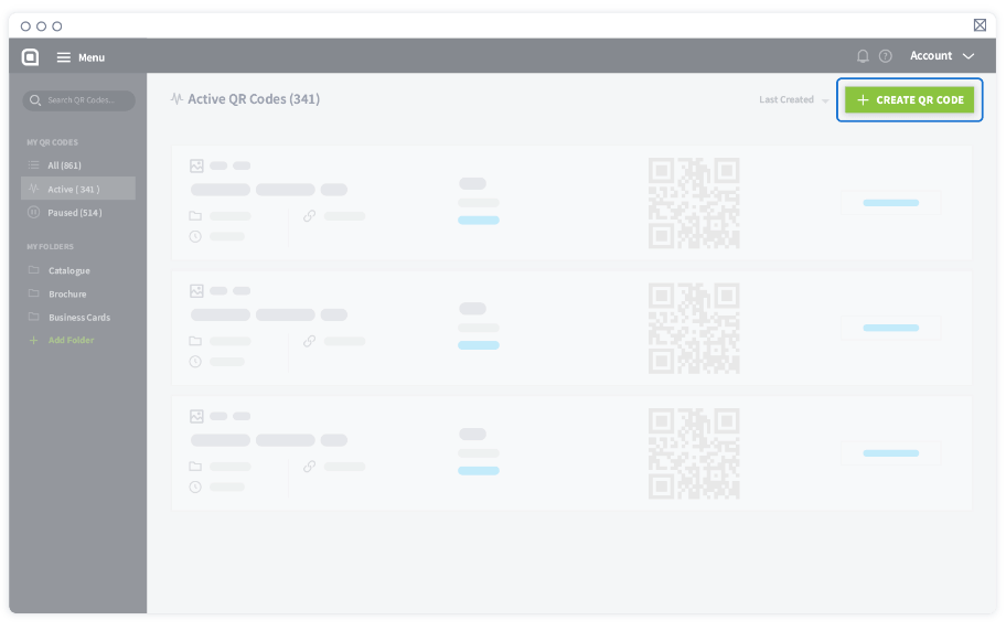 Wählen Sie im Dashboard „QR Code erstellen“, um Text-QR Codes in Massen zu erstellen