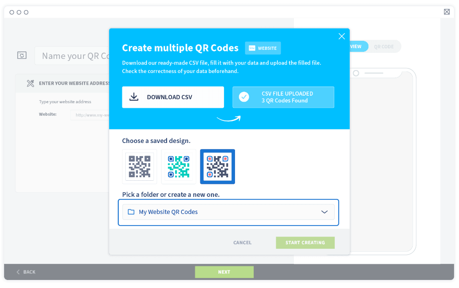 Wenn es keine Fehlermeldungen gibt, können Sie direkt einen Ordner erstellen und ein gespeichertes QR-Code-Design auswählen