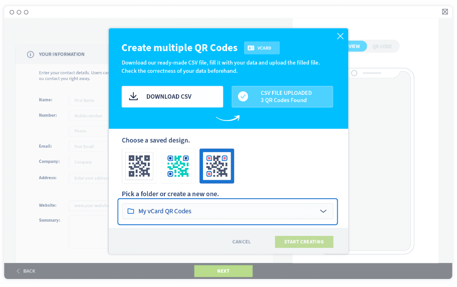 Wenn es keine Fehlermeldungen gibt, können Sie direkt einen Ordner erstellen und ein gespeichertes QR-Code-Design auswählen