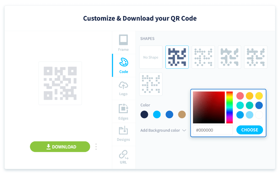 Personalisieren Sie den QR Code als nächstes mit Ihren eigenen Farben