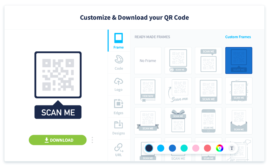 Wählen Sie einen Frames aus, um Ihren QR Code noch mehr hervorzuheben