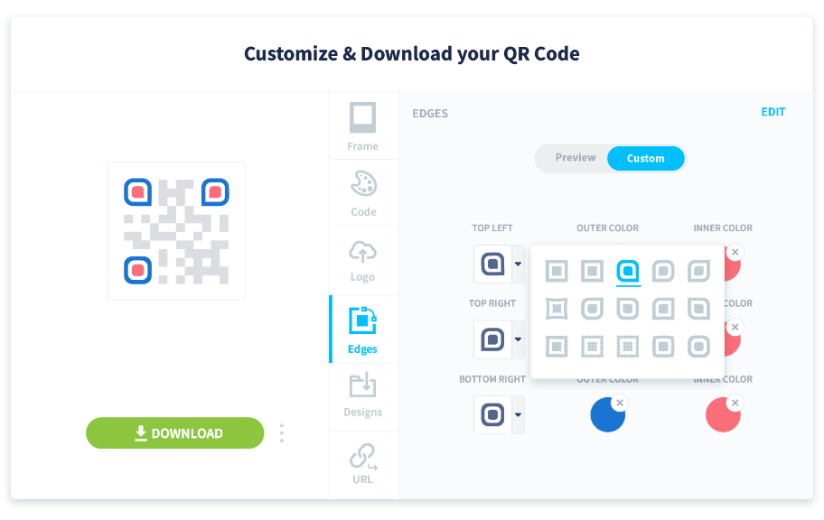 Gestalten Sie die Ecken, um Ihren QR Code noch weiter von der Masse abzuheben