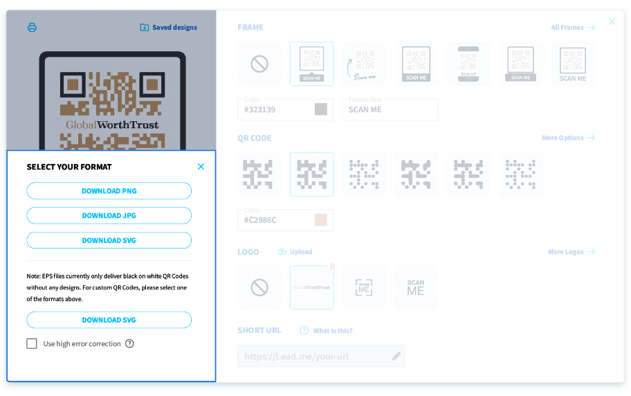 Wählen Sie das QR-Code-Dateiformat, das am besten zu Ihren Design-Anforderungen passt.