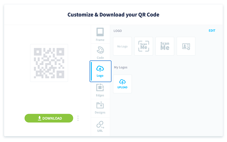 Wählen Sie „Logo“ im Menü, um Ihr Logo in der Mitte Ihres QR Codes einzufügen