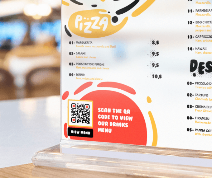 QR-Code-Idee als Ersatz für gedruckte Speisekarten in einem Restaurant.