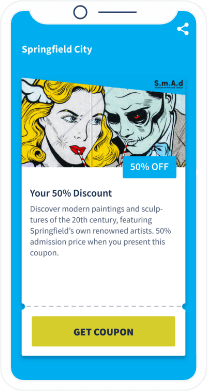 QR-Code-Landingpage mit einem Coupon für ein städtisches Museum.