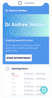 Personalisierte Landingpage mit Kontaktdaten und weiteren Informationen über Dr. Andrew Webbers Zahnklinik