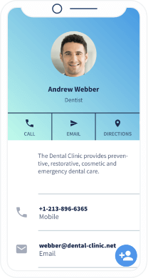 Landingpage für die vCard von Dr. Andrew Webber mit Kontaktdaten der Zahnklinik