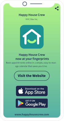 A QR Code landing page that displays a home repairs and maintenance company’s app downloadable via Apple App Store and Google Play Store.