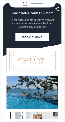 QR-Code-Landingpage mit Bildern des Serviceangebots und Ausstattung eines Hotels im Galerieformat.