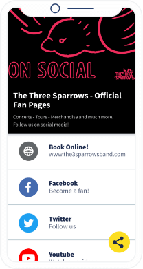 QR-Code-Landingpage mit den Social-Media-Kanälen einer Band.