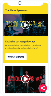 QR-Code-Landingpage mit exklusiven Videos von Auftritten einer Band und Einblicken hinter die Kulissen.