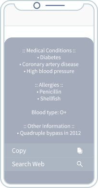 Landingpage mit Informationen über Vorerkrankungen und Allergien sowie andere medizinische Informationen einer jungen Frau