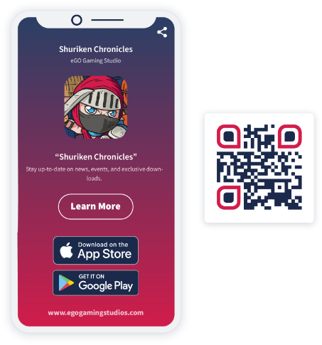 Beispiel-Landingpage eines App Store-QR Codes mit Links zum Herunterladen einer App aus mehreren App Stores