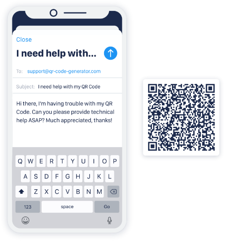 Beispiel eines E-Mail-QR Codes mit vordefiniertem Text für Hilfe vom Kundensupport