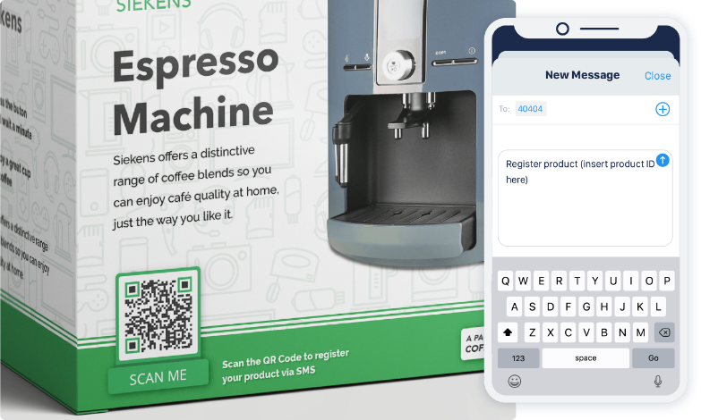 Beispiel eines SMS-QR Codes auf einer Produktverpackung