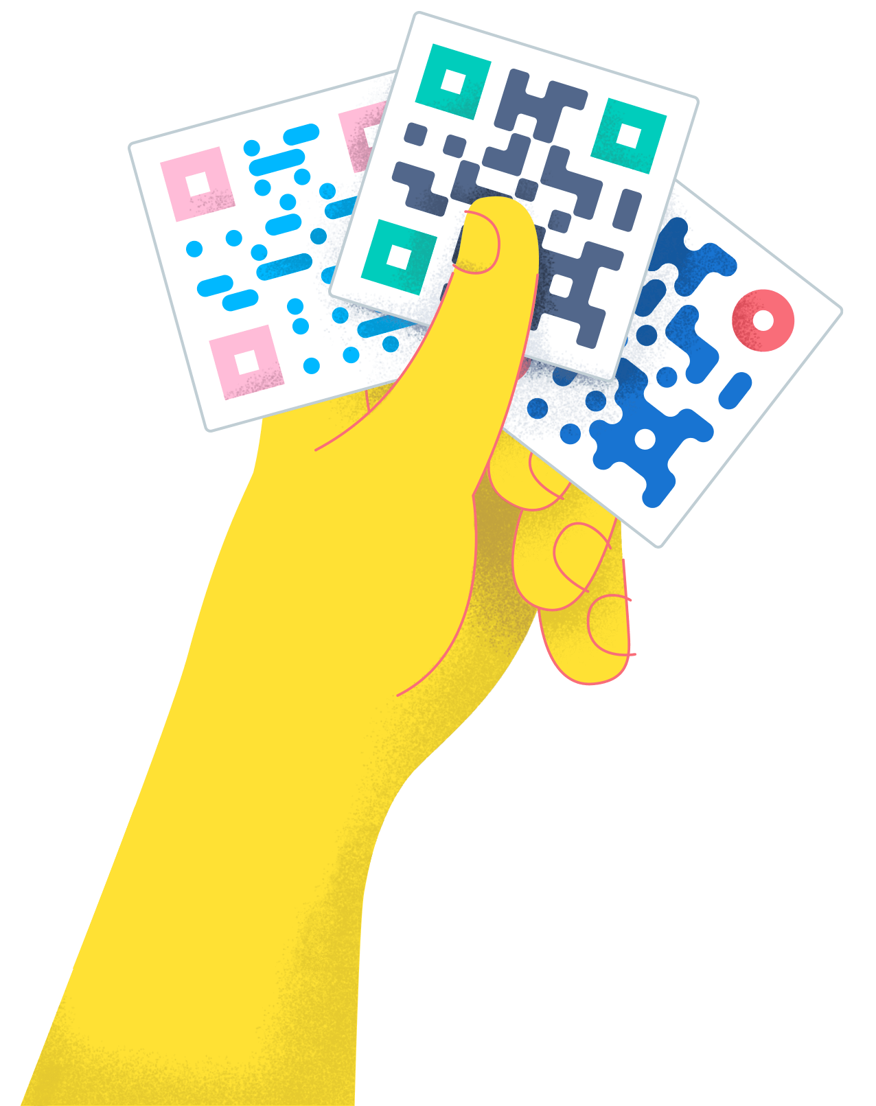 Illustration einer Hand, die drei individuelle QR Codes hält